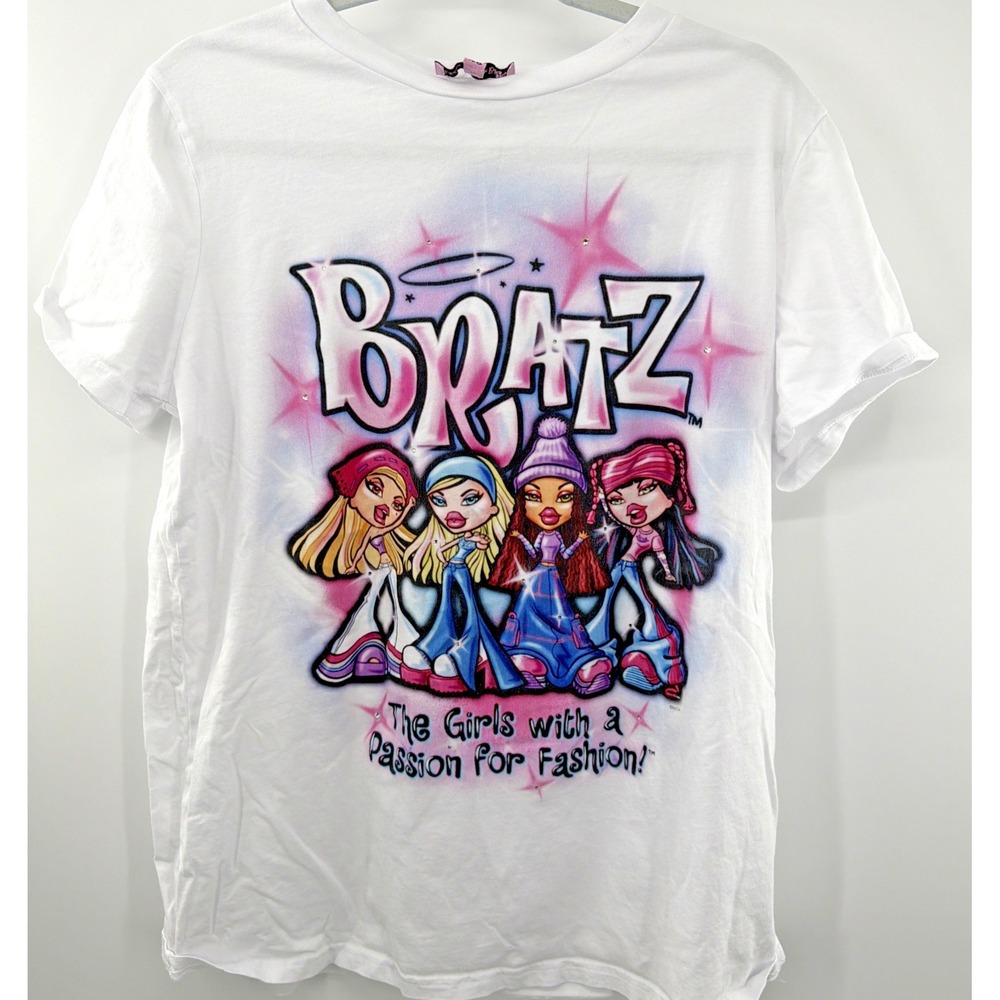 Dolls Kill x Bratz T Shirt Women XS White Bejeweled Airbrush Style Print